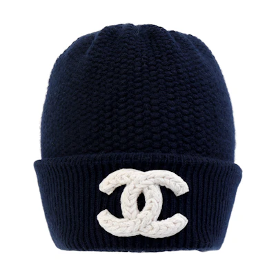 CHANEL Classic Double C White Logo Cashmere Beanie Blue Unisex Couple Style. AA9257-B13357-NP713