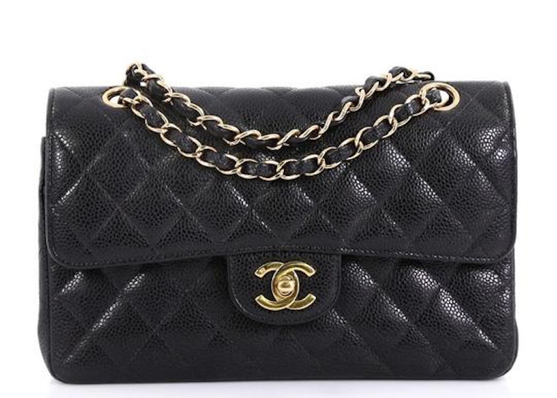 Chanel Classic Double Flap Quilted Caviar Gold-tone Small Black