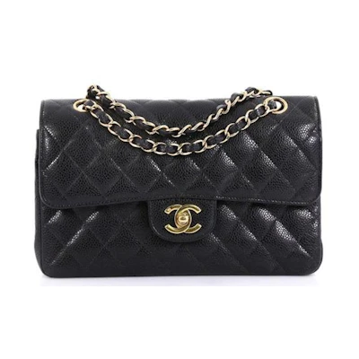 Chanel Classic Double Flap Quilted Caviar Gold-tone Small Black