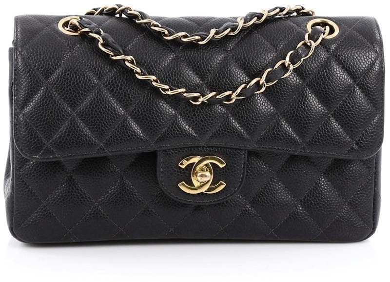 Chanel Classic Double Flap Quilted Caviar Gold-tone Small Black/Burgundy Lining