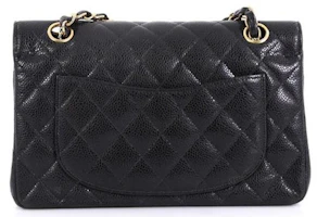 Order Chanel Clásico Doble Solapa Acolchado Caviar Pequeño Negro con Detalles Dorados