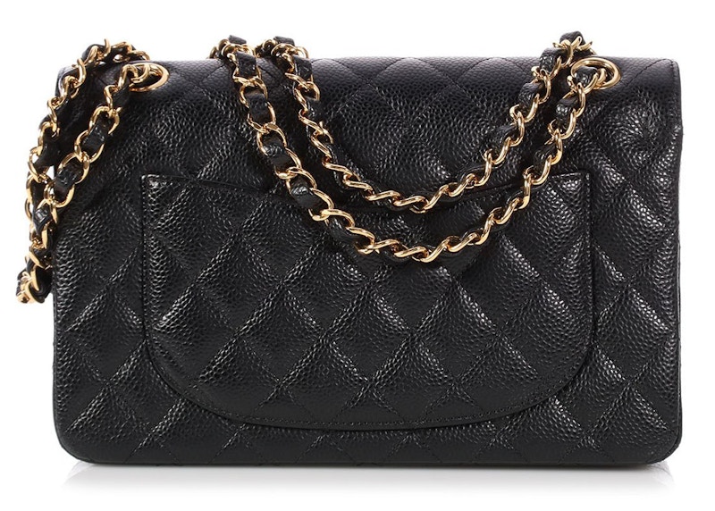 Order 香奈儿经典双翻盖鱼子酱纹小号黑色衬红金扣包