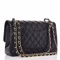 Order Chanel Clásico Doble Solapa Acolchada Caviar Tono Dorado Mediano Negro