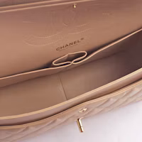 Lookbook Chanel Clásico Doble Solapa Acolchado Caviar Dorado Jumbo Beige