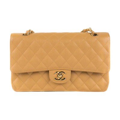 Chanel Classic Double Flap Quilted Caviar Medium Beige