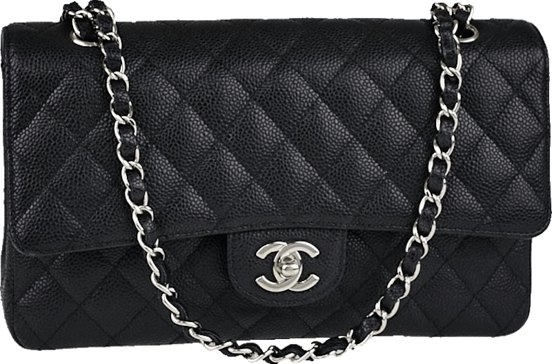 Chanel Classic Double Flap Quilted Caviar Silver-tone Medium Black