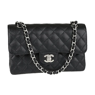 Chanel Classic Double Flap Quilted Caviar Silver-tone Small Black