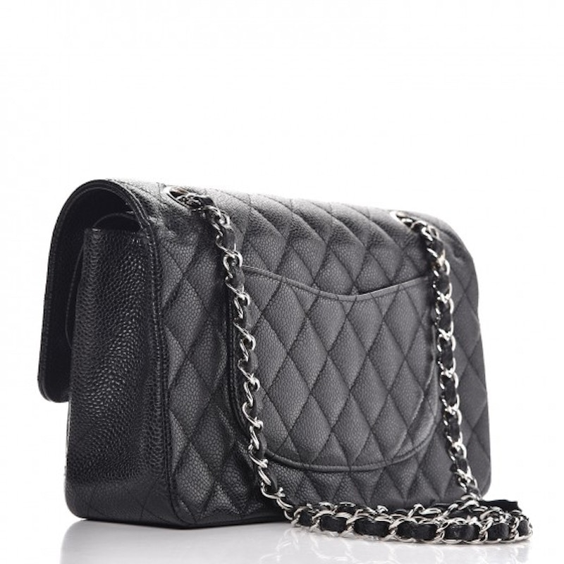 Order Chanel Classic Double Flap Quilted Caviar Medium Hitam Silver-tone