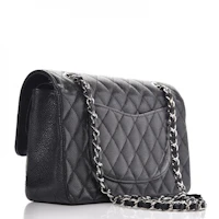 Order Chanel Klasik Double Flap Quilted Caviar Perak-Sederhana Hitam