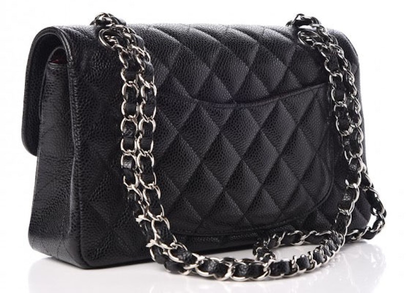 Order 香奈儿经典双翻盖小号黑色银扣菱格纹Caviar包包