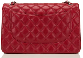 Order Chanel Clásico Doble Solapa Acolchada Caviar Jumbo Rojo con Detalles Plateados