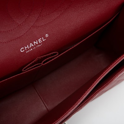 Chanel Classic Double Flap Quilted Caviar Silver-tone Jumbo Dark Red Lookbook Chanel Classic Double Flap Quilted Caviar Silver-tone Jumbo Dark Red