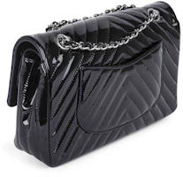 Order Chanel Clásico Doble Solapa Acolchado Chevron Mediano Negro