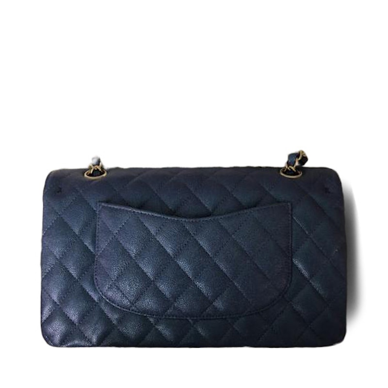 Order Chanel Classic Double Flap Quilted Iridescent Caviar Emas Sederhana Biru