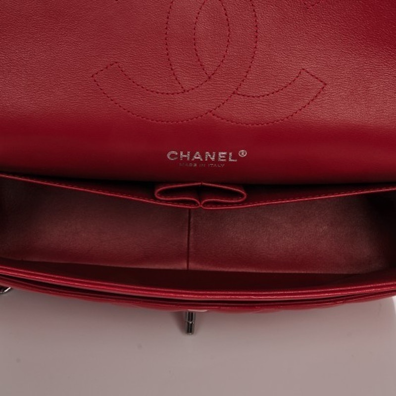 Lookbook 香奈儿经典双翻盖菱格纹大号深红色手袋