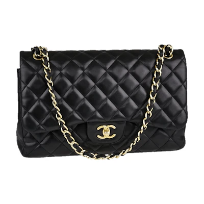 Chanel Classic Double Flap Quilted Lambskin Gold-tone Jumbo Black