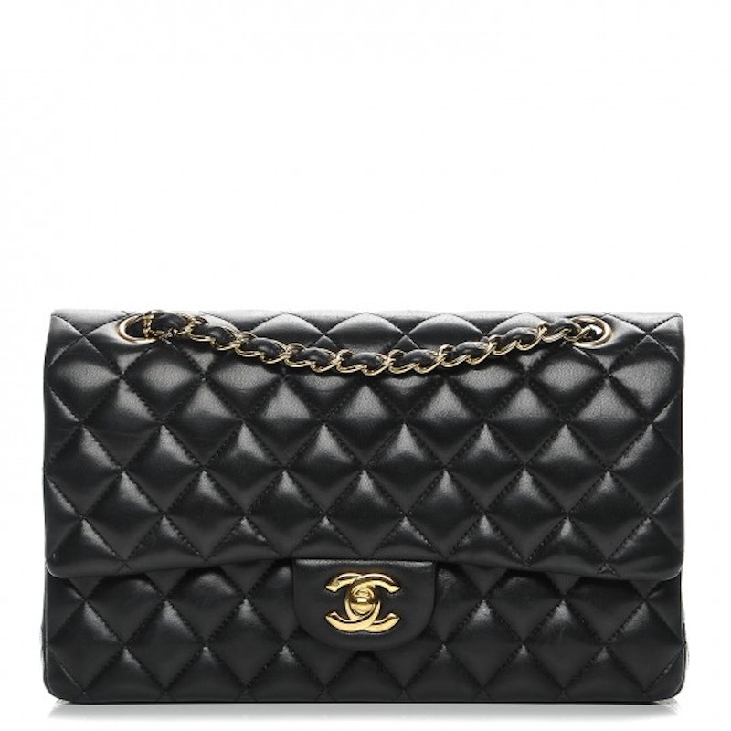 Chanel Classic Double Flap Quilted Lambskin Gold-tone Medium Black