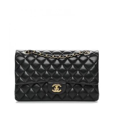 Chanel Classic Double Flap Quilted Lambskin Gold-tone Medium Black