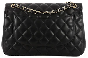 Order Chanel Clásico Doble Solapa Acolchado Piel Cordero Oro Jumbo Negro