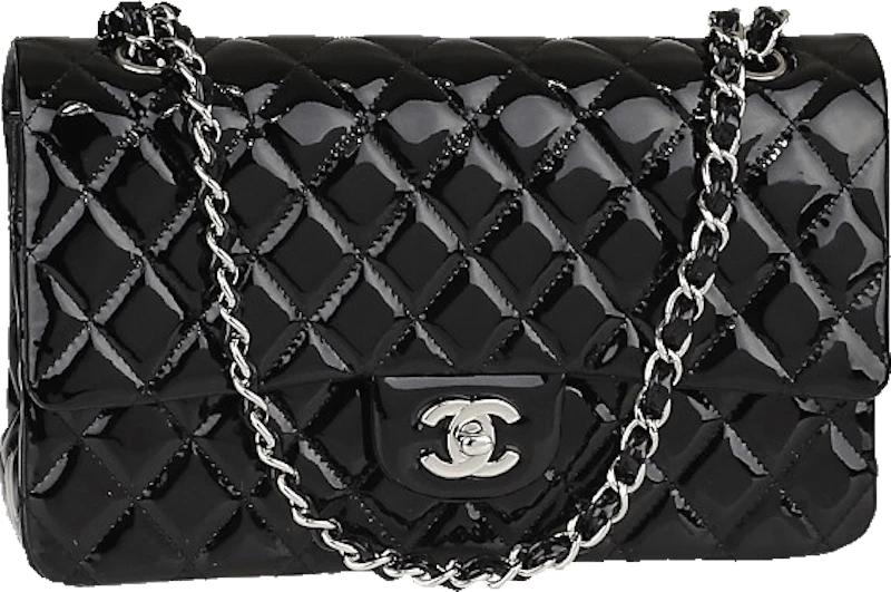 chanel-classic-double-flap-quilted-patent-leather-silver-tone-medium-black