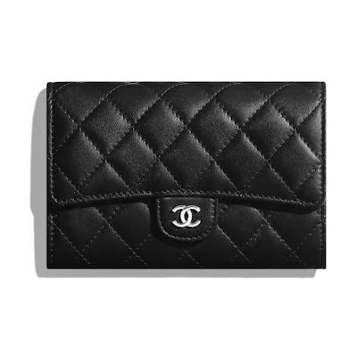Chanel Classic Flap Wallet Quilted Lambskin Silver-tone Black