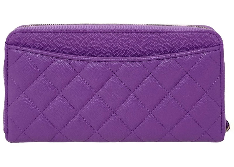 Chanel Classic Quilted Caviar Leather Wallet Card Case Purple 圖 2