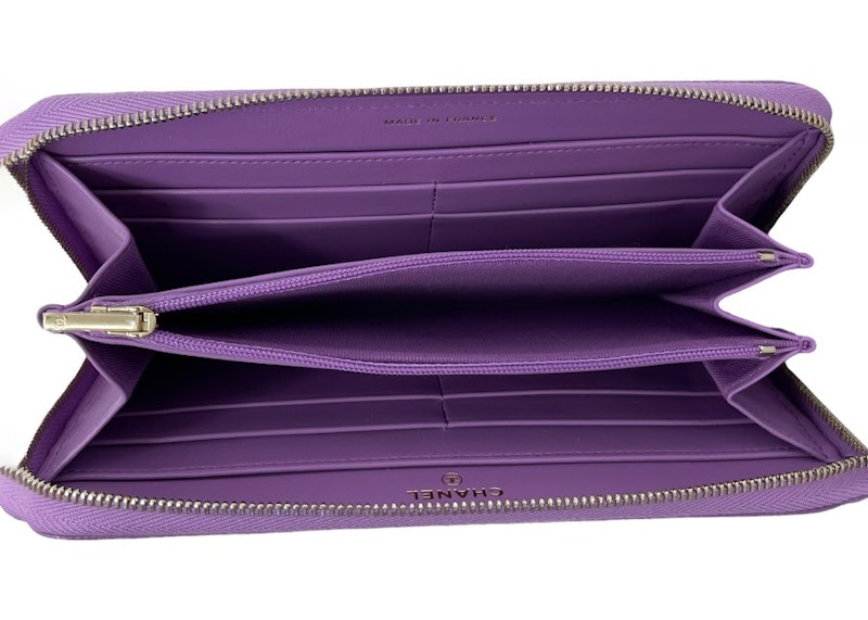 Chanel Classic Quilted Caviar Leather Wallet Card Case Purple 圖 3