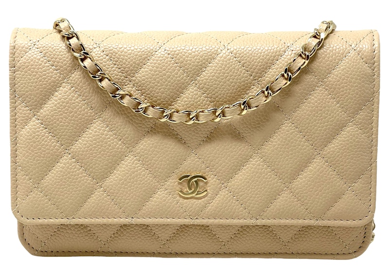 Chanel Classic Quilted Caviar Leather WOC Wallet Crossbody Bag Beige