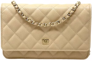 Chanel Classic Quilted Caviar Leather WOC Wallet Crossbody Bag Beige Chanel Classic Quilted Caviar Leather WOC Wallet Crossbody Bag Beige