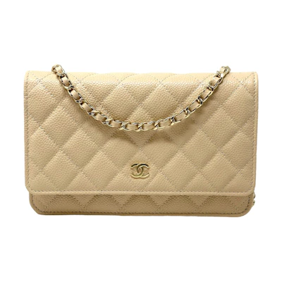 Chanel Classic Quilted Caviar Leather WOC Wallet Crossbody Bag Beige