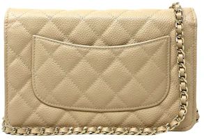 Order Chanel Klasik Quilted Caviar Kulit WOC Beg Selempang Beige