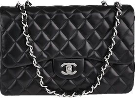Chanel Classic Single Flap Quilted Jumbo Silver-tone Black Chanel Classic Single Flap Quilted Jumbo Silver-tone Black