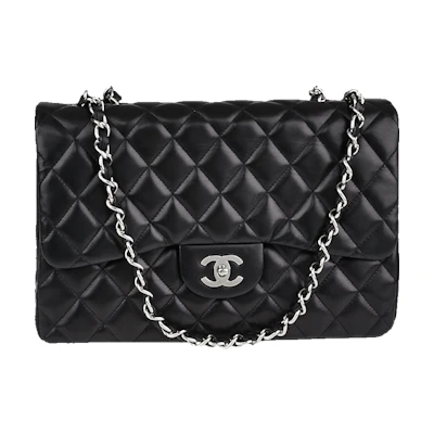 Chanel Classic Single Flap Quilted Jumbo Silver-tone Black