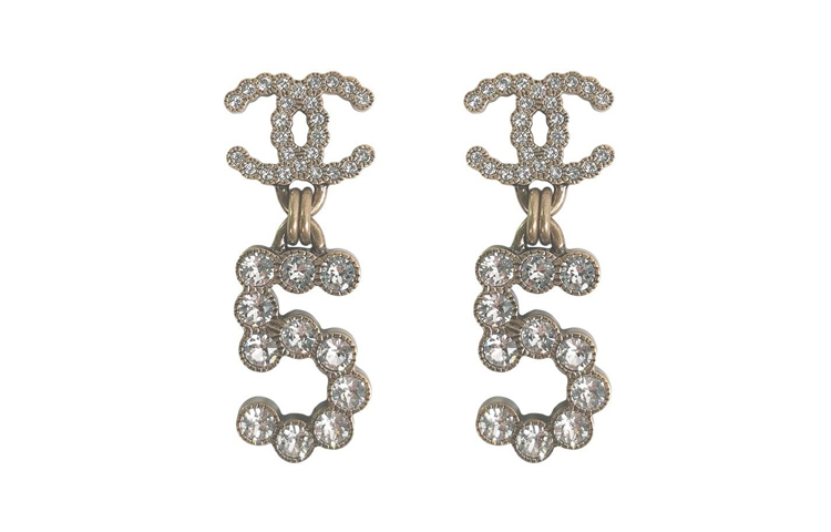 CHANEL Classic Vintage Gold No.5 Double C Earrings with Clear Crystals. AB3814-B02994-N6909 圖 2