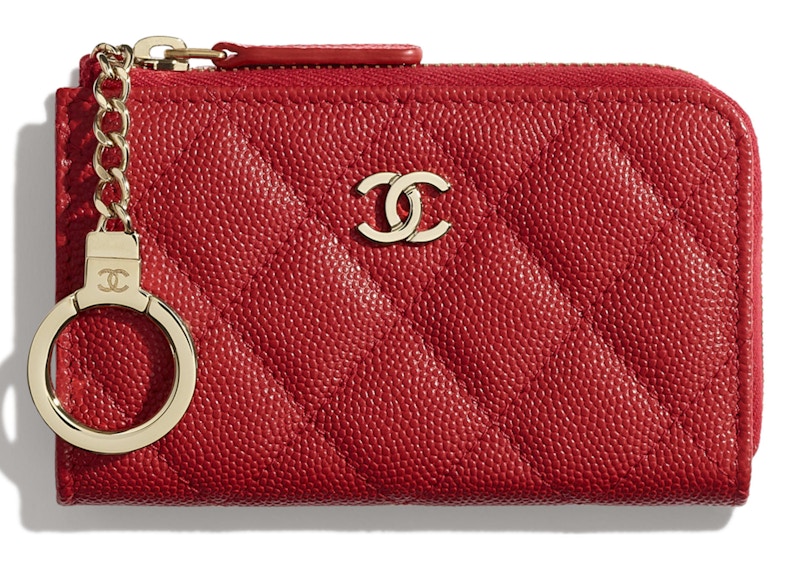 Chanel Classic Zipped Key Holder Quilted Grained Calfskin Gold-tone Red