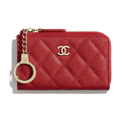 Chanel Classic Zipped Key Holder Quilted Grained Calfskin Gold-tone Red