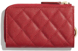 Order Chanel Classic Porta Llaves Cremallera Piel de Ternera Granulada Roja Oro
