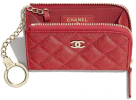 Lookbook Chanel Classic Porta Llaves Cremallera Piel de Ternera Granulada Roja Oro