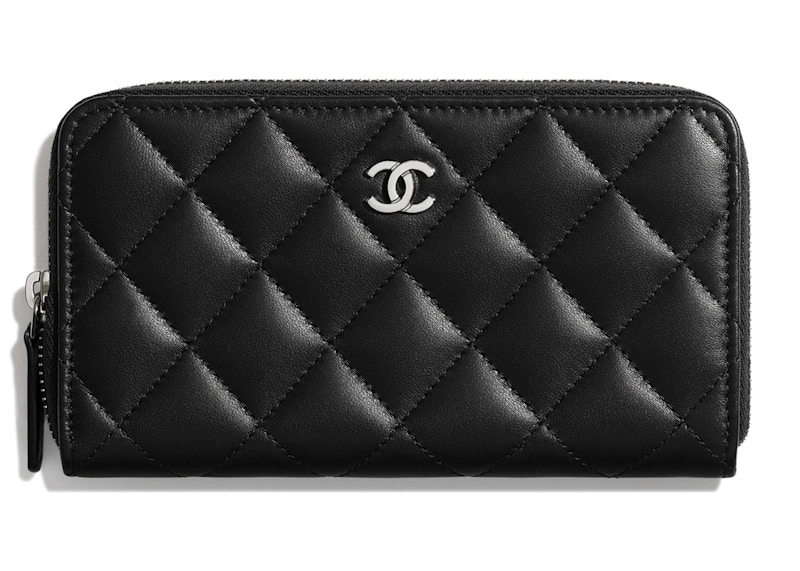Chanel Classic Zipped Wallet Quilted Lambskin Silver-tone Black