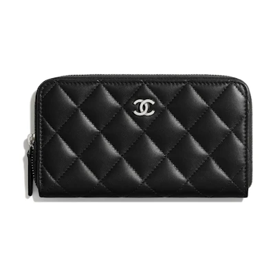 Chanel Classic Zipped Wallet Quilted Lambskin Silver-tone Black