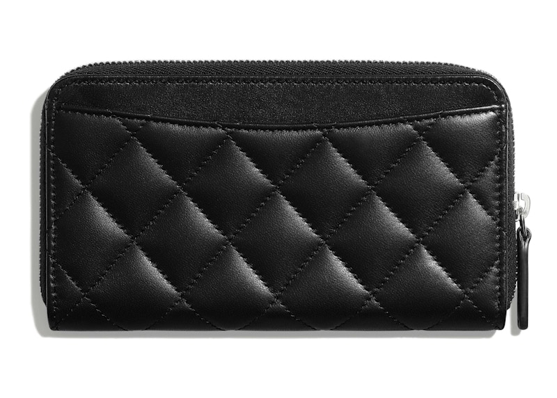 Order 香奈儿经典小羊皮黑色拉链钱包银色调菱格纹