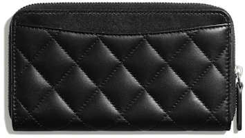 Order Dompet Berzip Klasik Chanel Lambskin Quilted Hitam Nada Perak