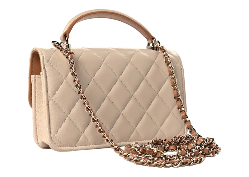 Order Chanel Clutch/Phone Holder with Chain Beige (AP3226-B10324-NN019)