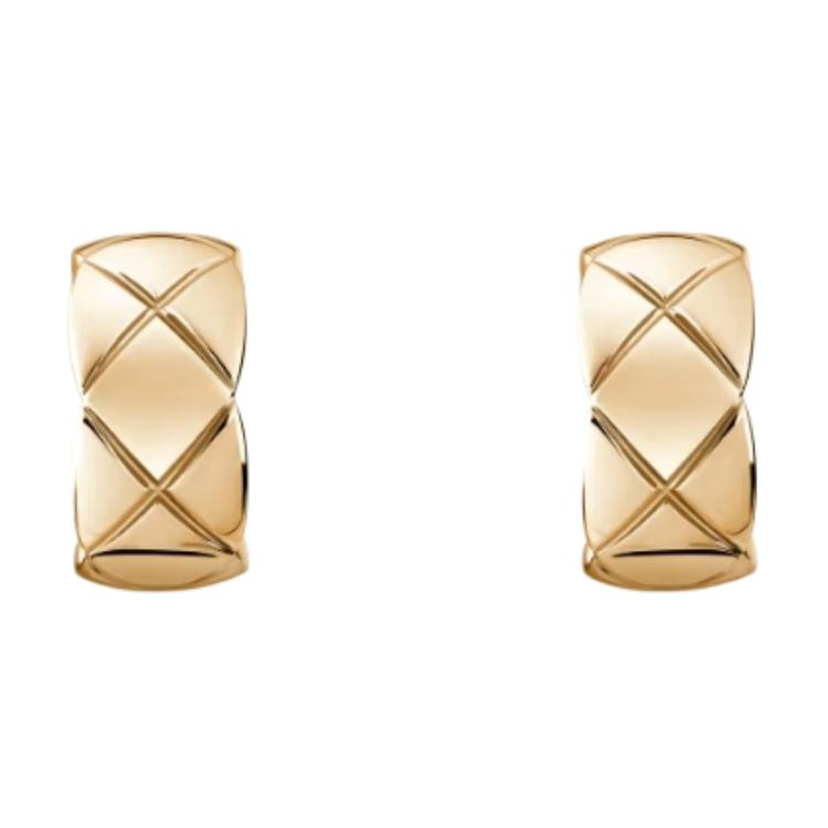 CHANEL Coco Crush 18K Gold Wide Earrings Unisex Couple Design. J11754
