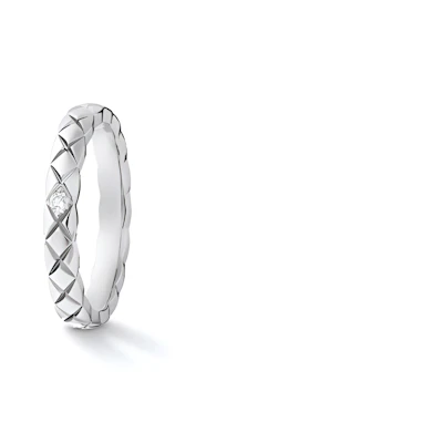 CHANEL COCO CRUSH Diamond Quilted Pattern Silver Ring Unisex Couple Style. J11354