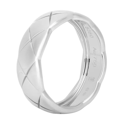 CHANEL CoCo Crush Minimalist Wide Band 18K White Gold Unisex Ring Silver J10570