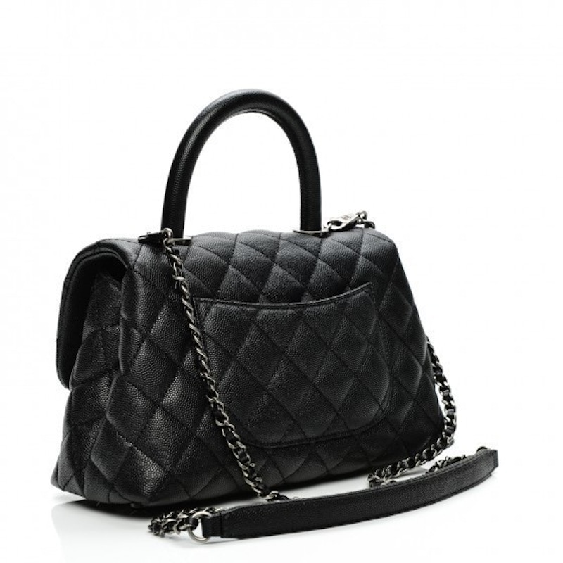 Order Bolso Chanel Coco Handle Mini Negro Acolchado Grained Caviar con Ruthenium.