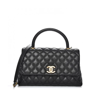 Chanel Coco Handle Flap Quilted Caviar Aged Gold-tone Small Black