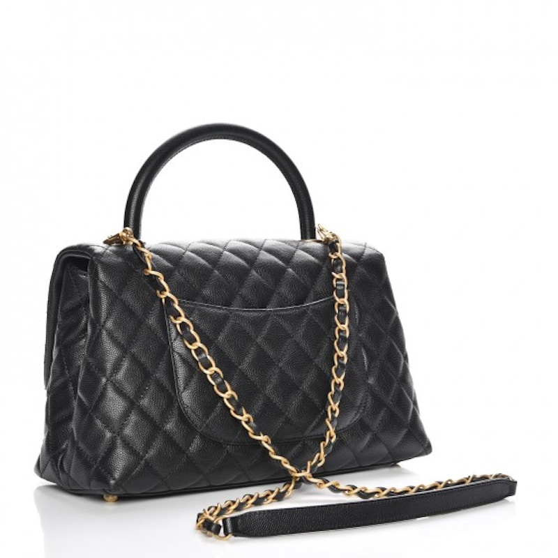 Order Chanel Coco Handle Flap Acolchado Caviar Dorado Envejecido Pequeño Negro