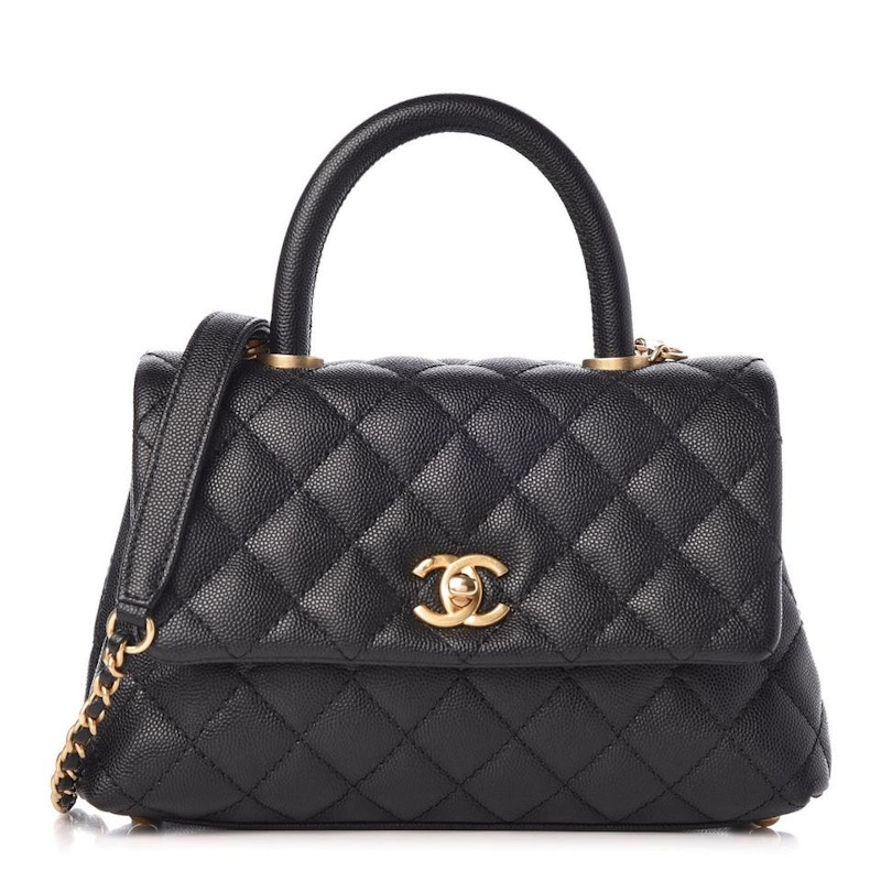 Chanel Coco Handle Flap Quilted Caviar Gold-tone Mini Black